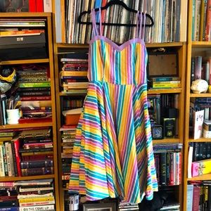 Collectif Vintage Nova Dress in Rainbow Stripes (UK 12/ US 8)